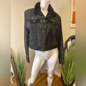 Nancy Bolen City Girl 12 Animal Print Faux Fur Collar Embellished 12 Moto VTG